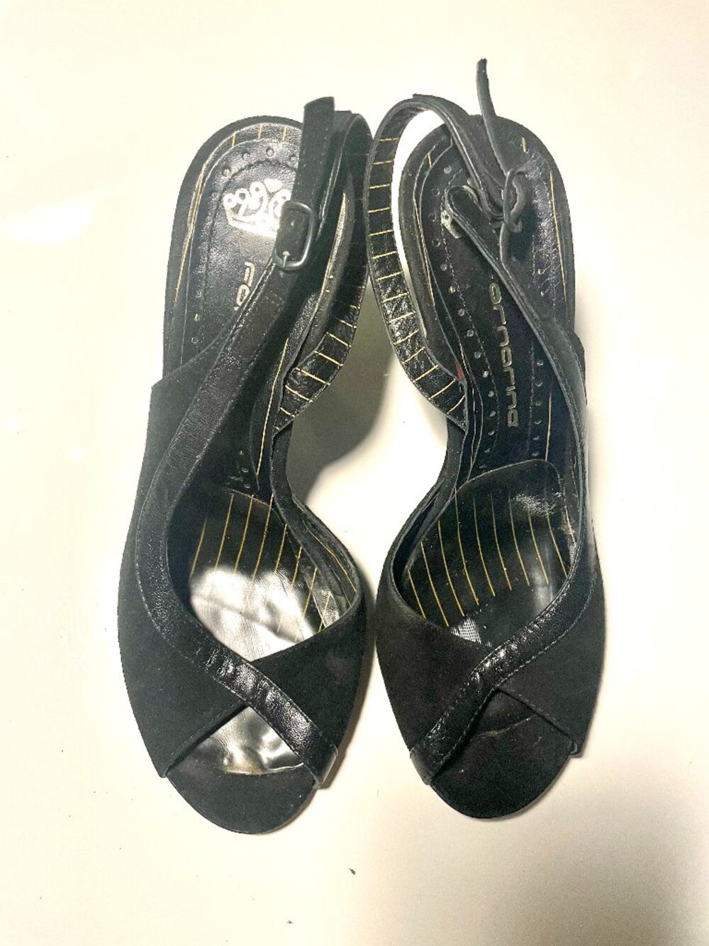 Fornarina Black Suede Peep Toe Heels | 10cm Stiletto | Made in Italy | EU 36